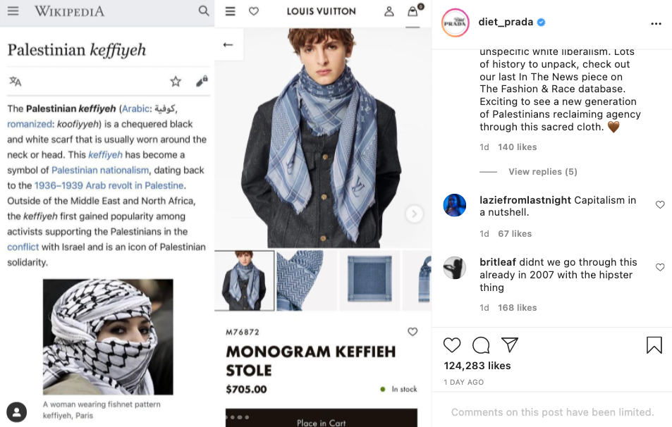 Louis Vuitton sotto tiro per la contraffazione del velo palestinese  \