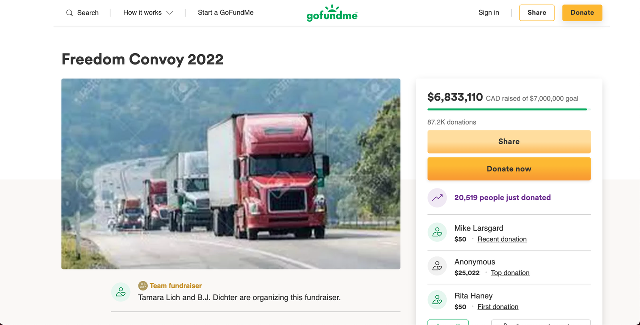 Canadian Freedom Convoy Receives First Gofundme Payment After Temporary Halt Invesbrain