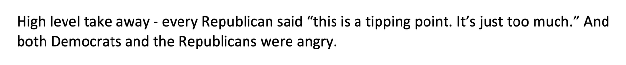 A retenir : tous les Républicains ont dit "c'est un point de basculement. C'est tout simplement trop." Et les démocrates comme les républicains étaient en colère.